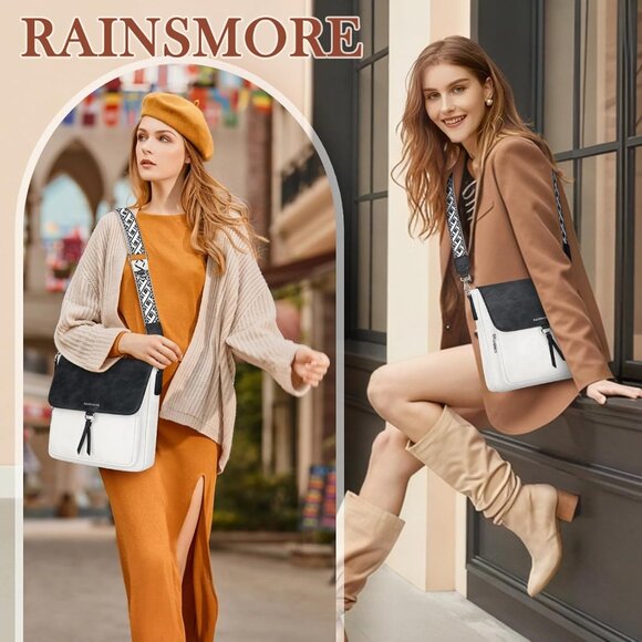 🆕 Women White PU Leather Crossbody Purses Adjustable Wide Strap Shouler Bag - Picture 2 of 8